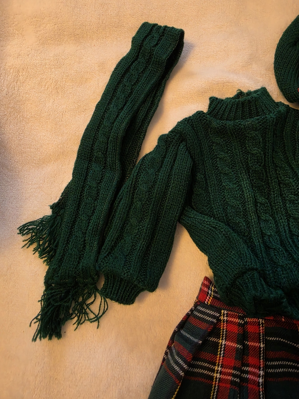 18 Inch Doll - Cable Knit Sweater, Scarf & Pom Beanie with Tartan Plaid Skirt - Picture 3 of 4
